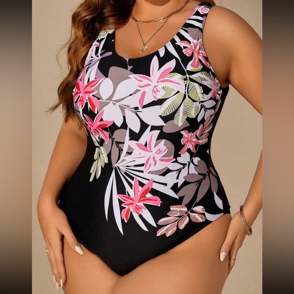 🆕 FLORAL Black & Pink Swimsuit !!! Brand New!!! Plus Size 4X - Picture 2 of 7